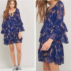 Free People Sunsetter Blue Floral Mini Dress